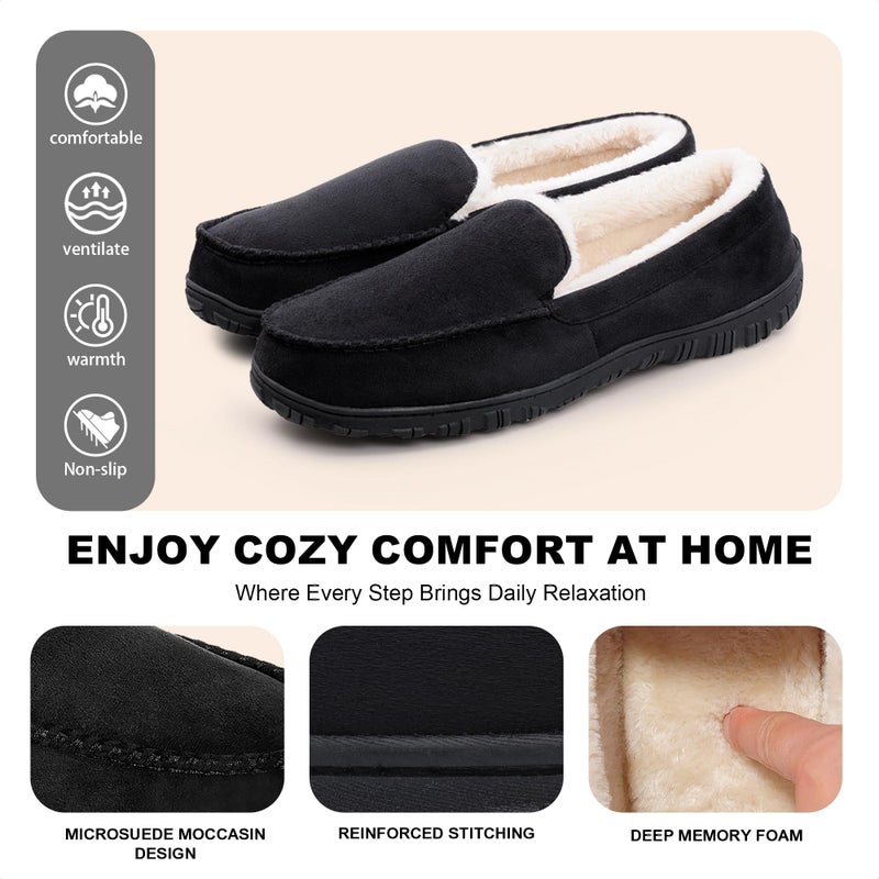 shoeslocker Slippers for Men Moccasin Mens Slippers Warm Indoor Outdoor Black Size 10 - Image 5